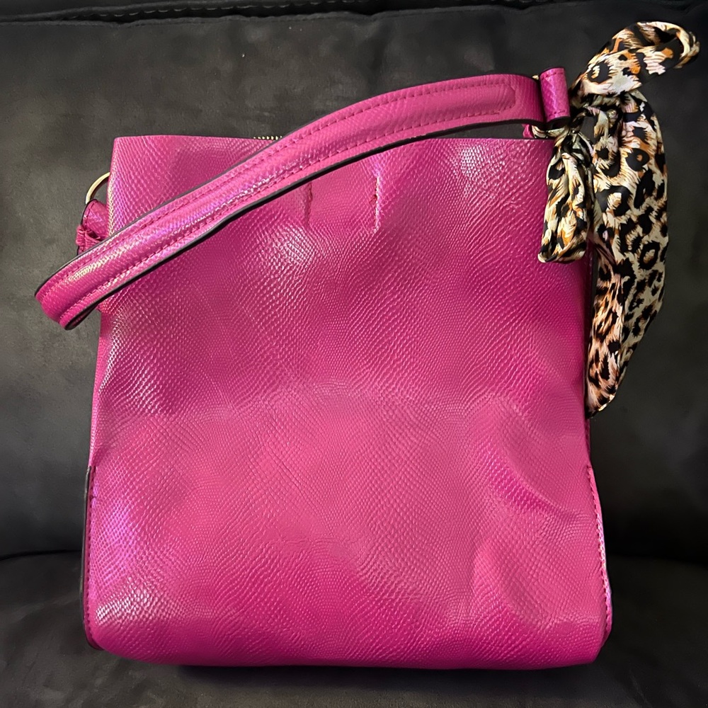 Fuchsia vegan leather hobo bag with scarf!
